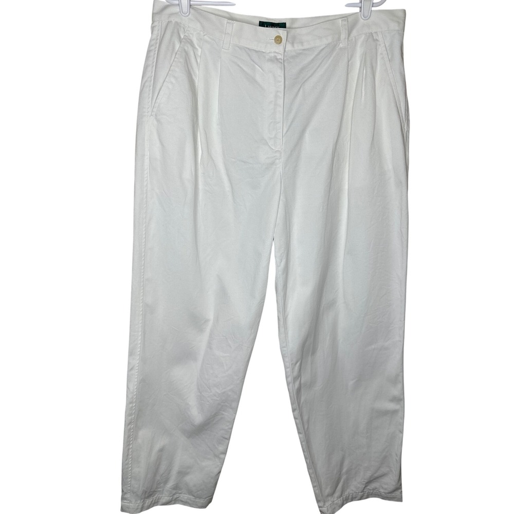 Lauren Ralph Lauren VTG White Pleated‎ Cropped Pants Women's Plus Size 18W